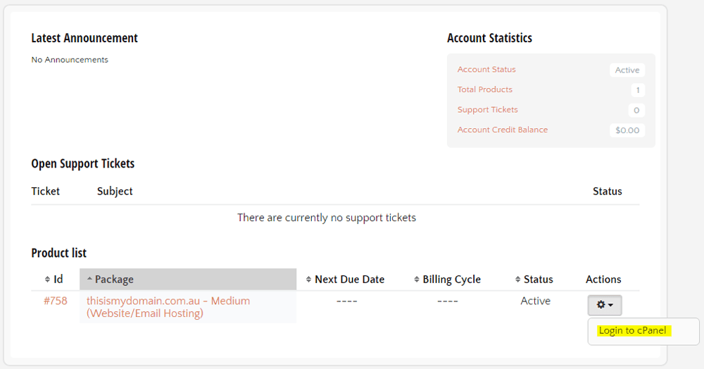Access CPanel ClientExec