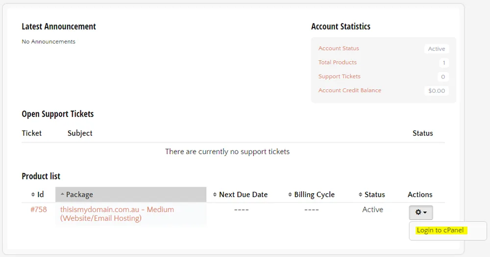 Access CPanel ClientExec