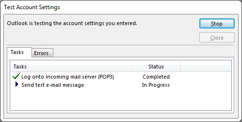 Outlook 2013 Test Account Settings