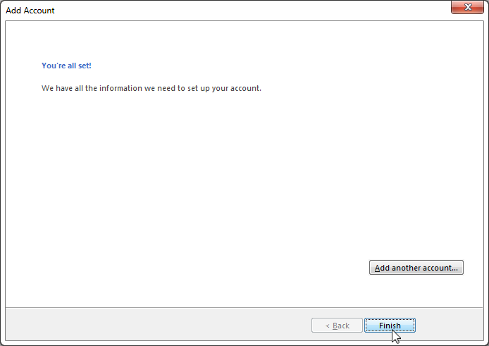 Outlook 2013 Add Account Complete
