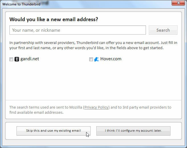 Mozilla Thunderbird UseExistingEmail