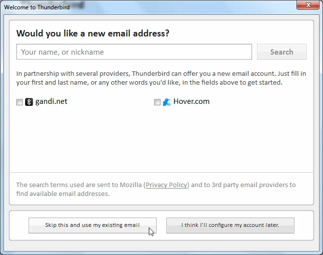 Mozilla Thunderbird UseExistingEmail