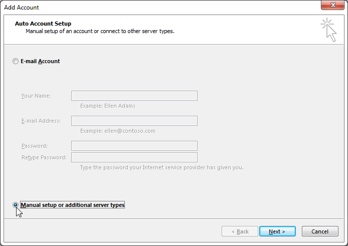 Outlook 2013 Manual Setup