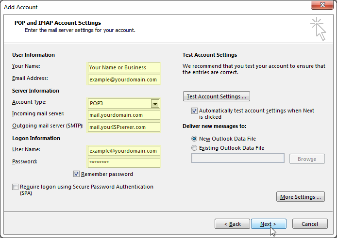 Outlook 2013 Account Settings