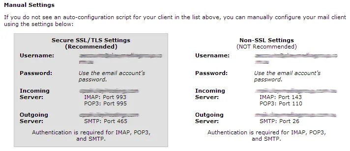 Outlook 2013 CPanel Email Settings