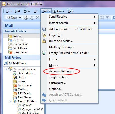 Outlook 2007 Step 1 Account Settings