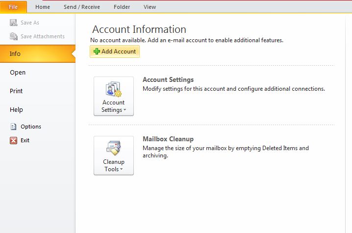 Outlook 2010 Step 1 Add Account