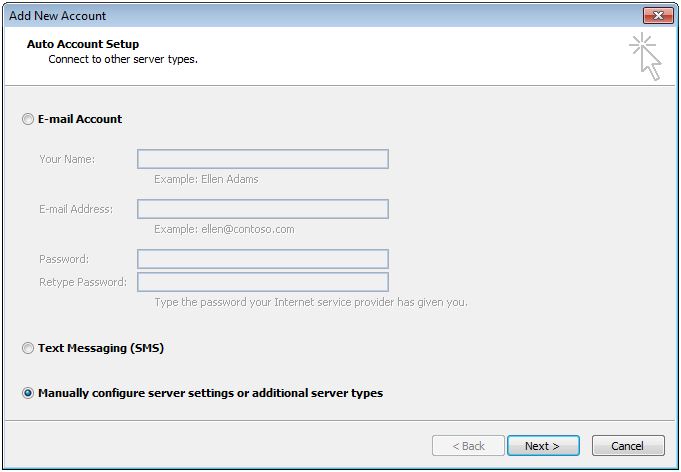Outlook 2010 Step 2 Manually configure server settings