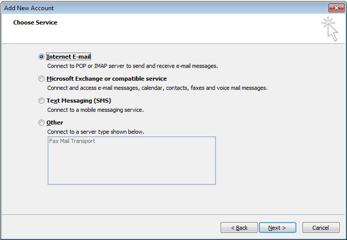 Outlook 2010 - Step 3 - Choose internet email service