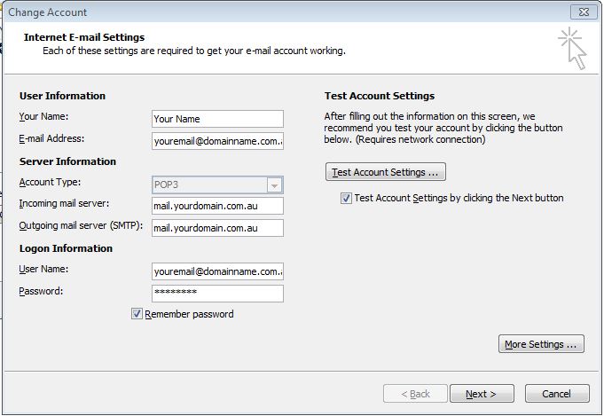 Outlook 2010 - Step 4 - Internet email settings