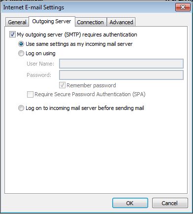 Outlook 2010 - Step 5 - Outgoing server SMTP authentication