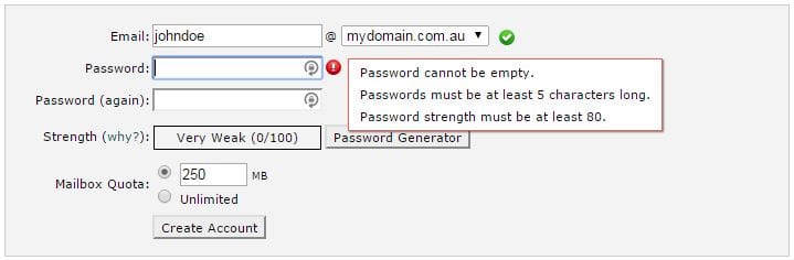 Cpanel Email Account Password Requirements