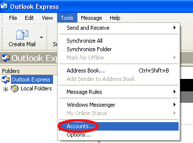 Outlook Express - Tools - Accounts