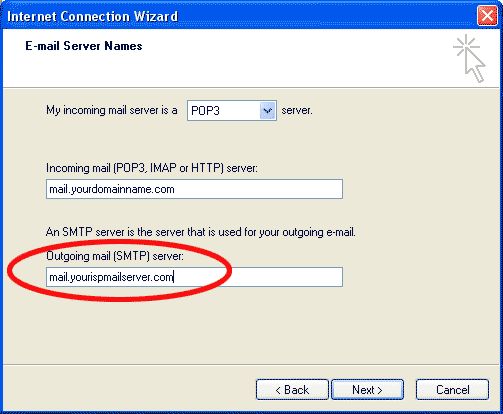 Outlook Express - Outgoing Server Name