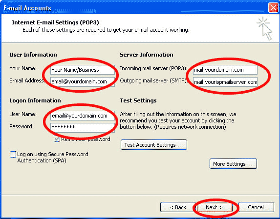Outlook 2003 - Email Account Settings