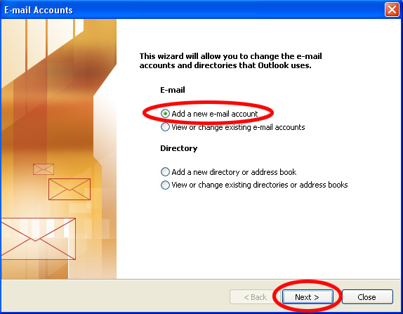 Outlook 2003 - Add a new email account
