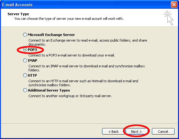 Outlook 2003 - Server Type - POP3