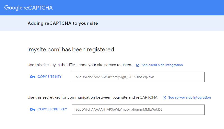 reCAPTCHA Site Keys